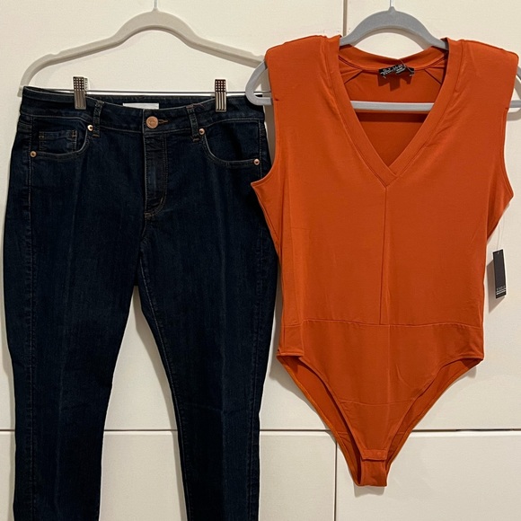 13. SP And 14. M/M Studio Badgley Mischka dark Orange bodysuit, shoulder pads - Picture 16 of 16